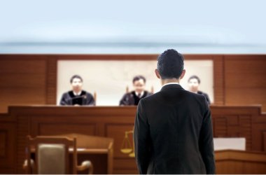 court attorney lawyer talking to magistrate in courtroom judgement trail legal