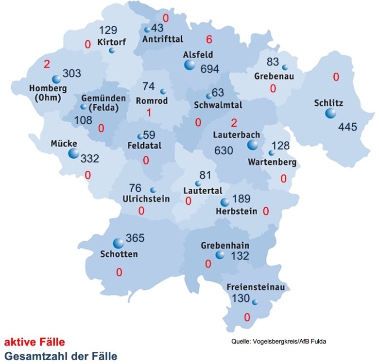 ÜBersichtskarte Vogelsbergkreis Fallzahlen