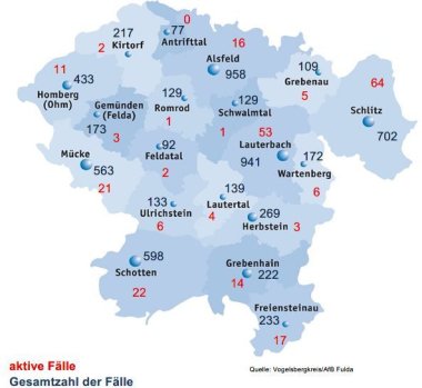 Karte mit Fallzahlen aus dem Vogelsbergkreis fuer das Corona-Update fuer den 5. Januar 2022