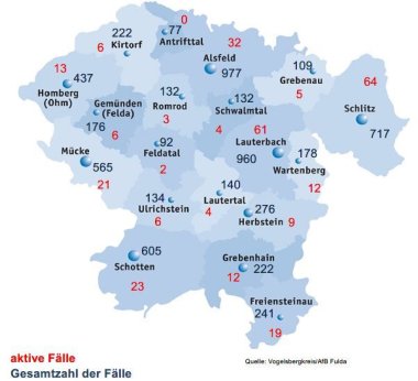 Karte mit Fallzahlen aus dem Vogelsbergkreis fuer das Corona-Update fuer den 7. Januar 2022