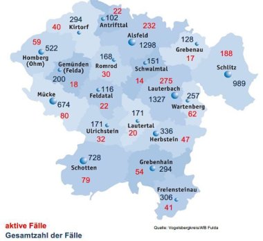 Karte mit Fallzahlen aus dem Vogelsbergkreis fuer das Corona-Update fuer den 27. Januar 2022