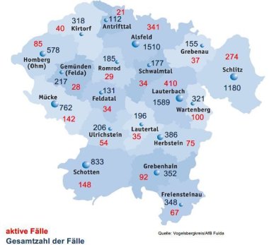 Karte mit Fallzahlen aus dem Vogelsbergkreis fuer das Corona-Update fuer den 2. Februar 2022