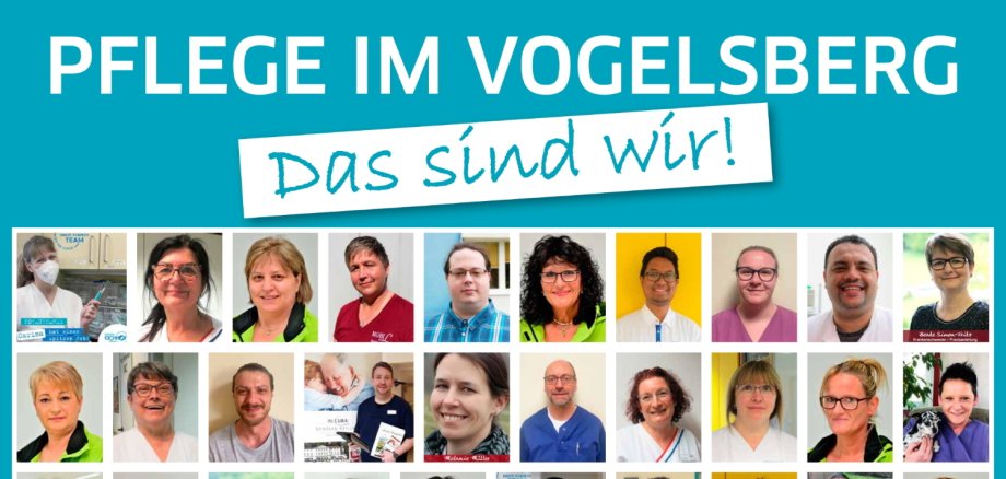 Plakat mit vielen Porträts zum Tag der Pflegenden