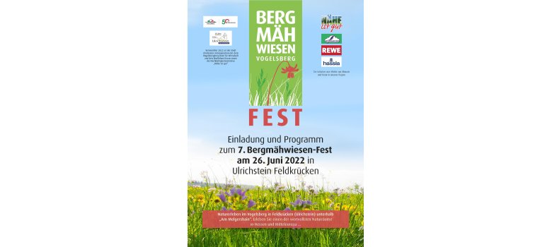 Flyer Bergmähwiesen-Fest. Dieses findet am 28. April in Lauterbach Maar statt.