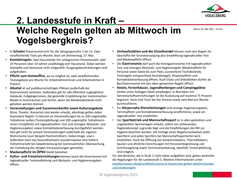 Welche Regeln gelten im Vogelsbergkreis ab Mittwoch? Das Land Hessen gibt mit der Corona-Kontakt- und Betriebsbeschränkungsverordnung den Rahmen für die Möglichkeiten im Vogelsbergkreis vor. 