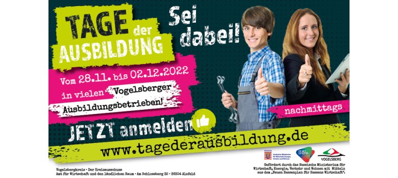 Bannerwerbung für Tage der Ausbildung vom 28.11. bis 2.12. im Vogelsberg