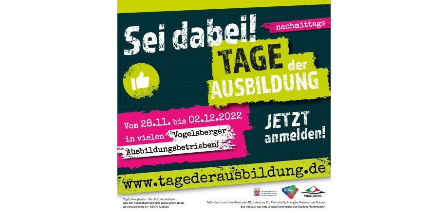 Bannerwerbung für Tage der Ausbildung vom 28.11. bis 2.12. im Vogelsberg