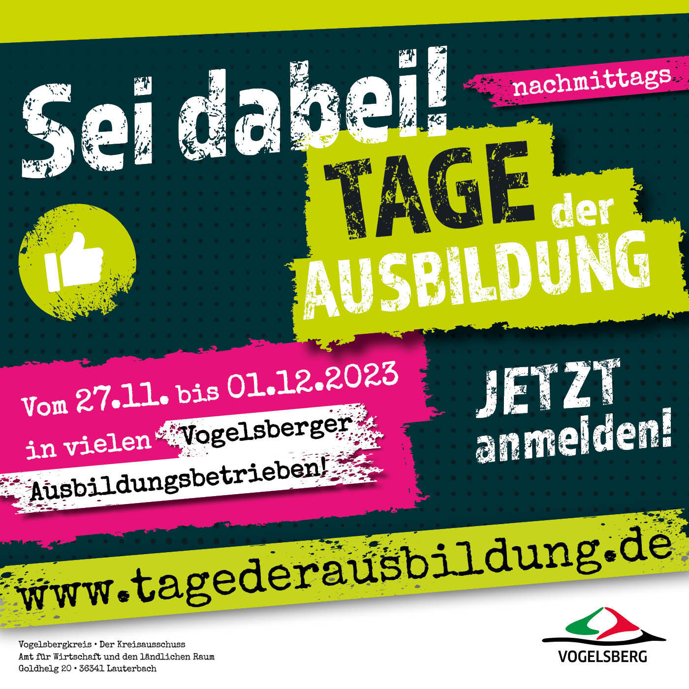 Infokachel zu den Tagen der Ausbildung vom 27.11 bis 1.12.2023