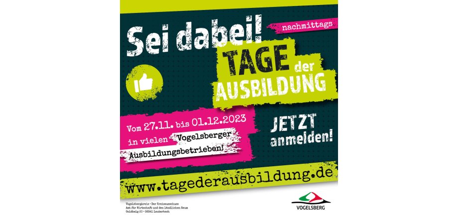 Infokachel zu den Tagen der Ausbildung vom 27.11 bis 1.12.2023