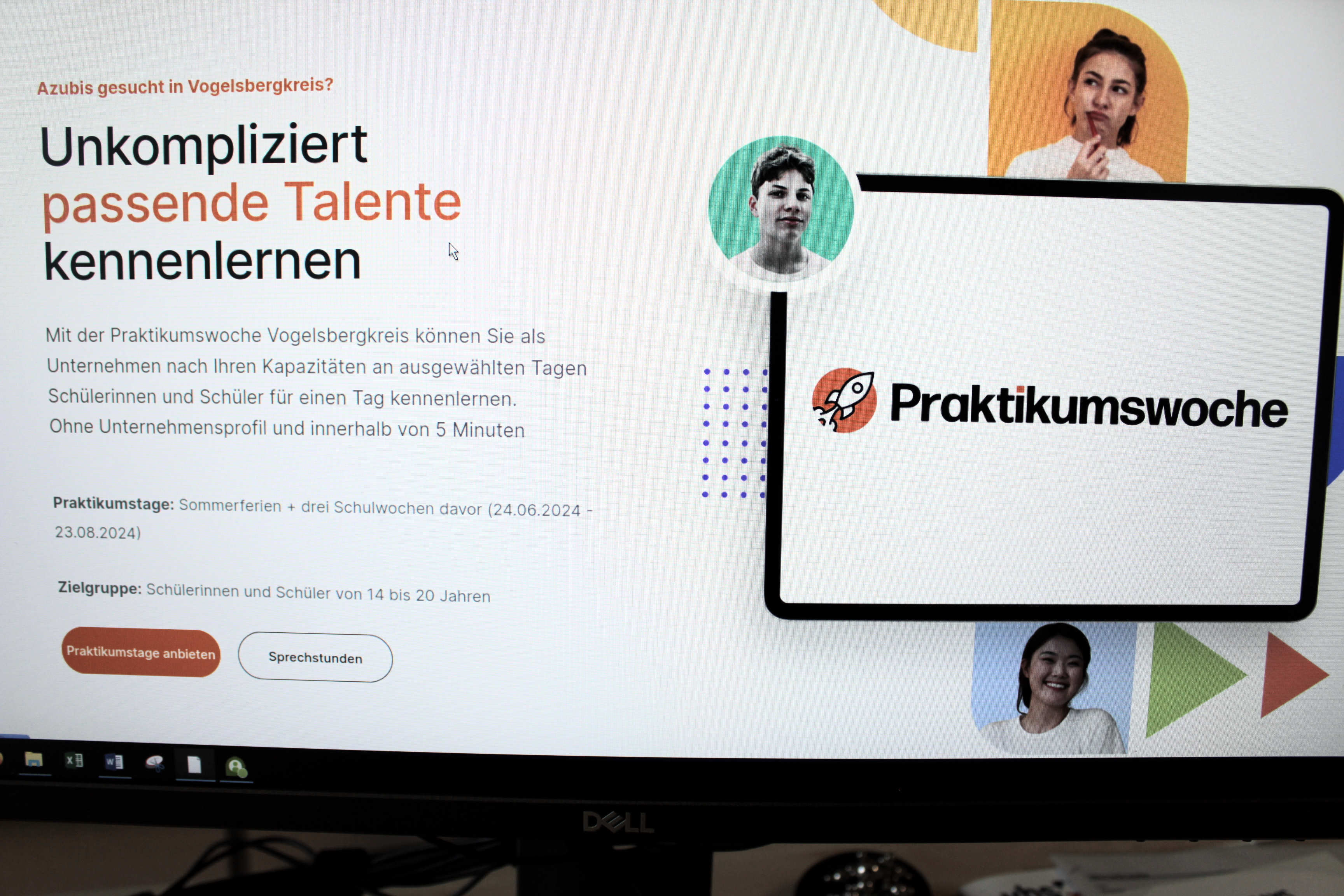 Ein Screenshot der Seite praktikumswoche.de/vogelsberg, Darauf wird für unkomplizierte Berufswahl und Praktika geworben