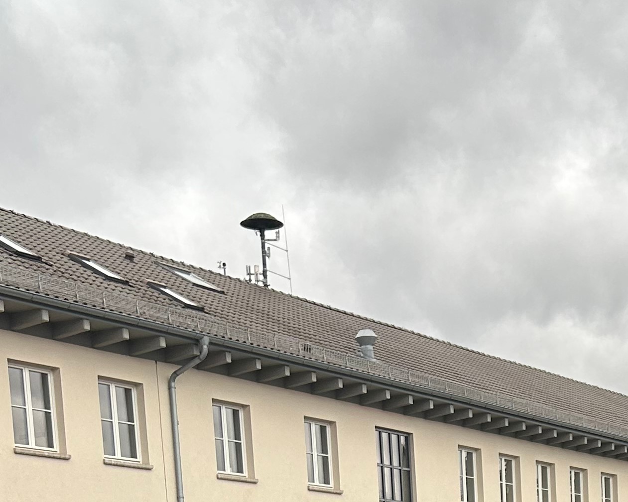 Sirene auf einem mit dunklen Ziegeln gedeckten Dach