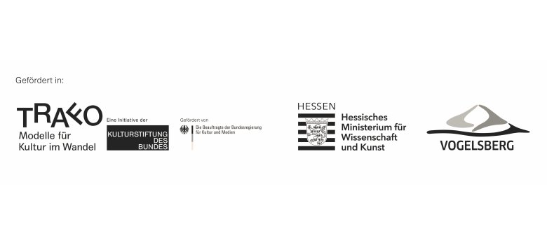 Bild mit Logos von Trafo, der Kulturstiftung des Bundes, der Beauftragten der Bundesregierung für Kultur und Medien, des Hessischen Ministeriums für Wissenschaft und Kunst sowie des Vogelsbergs
