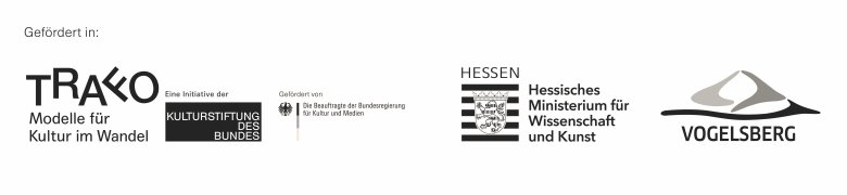 Bild mit Logos von Trafo, der Kulturstiftung des Bundes, der Beauftragten der Bundesregierung für Kultur und Medien, des Hessischen Ministeriums für Wissenschaft und Kunst sowie des Vogelsbergs