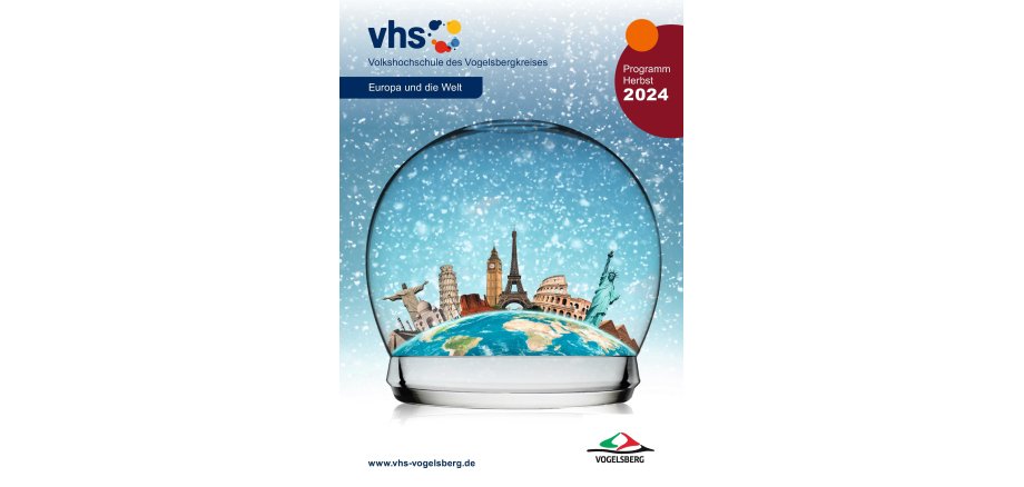 Titelblatt des Herbstprogrammhefts der vhs. Darauf ist eine Grafik mit Wahrzeichen europäischer Großstädte zu sehen.